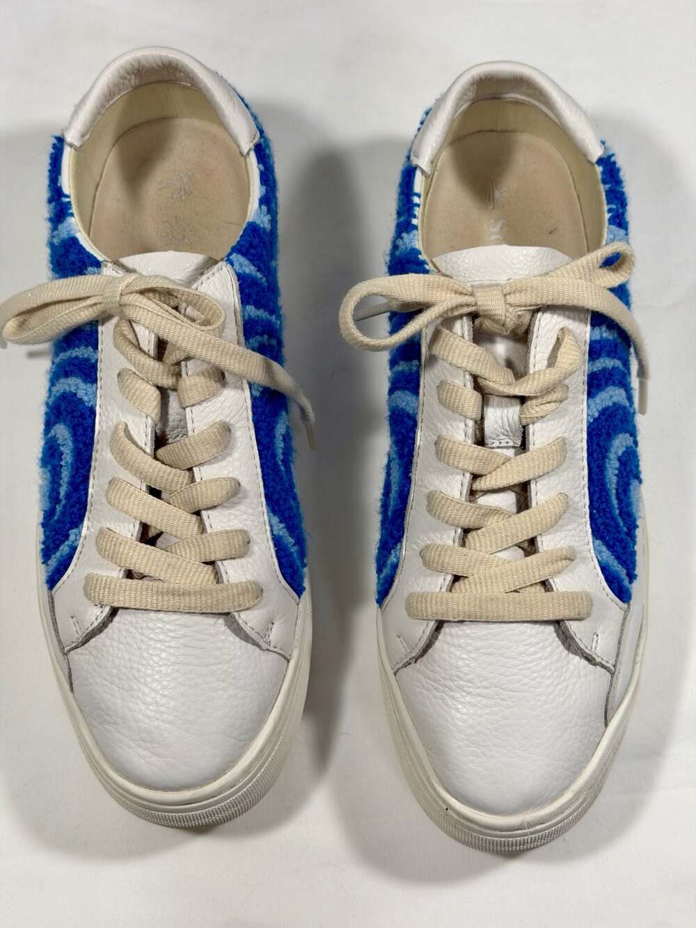 Soludos Ibiza Platform Psychedelic Spiral Leather Sneakers in Marine Blue